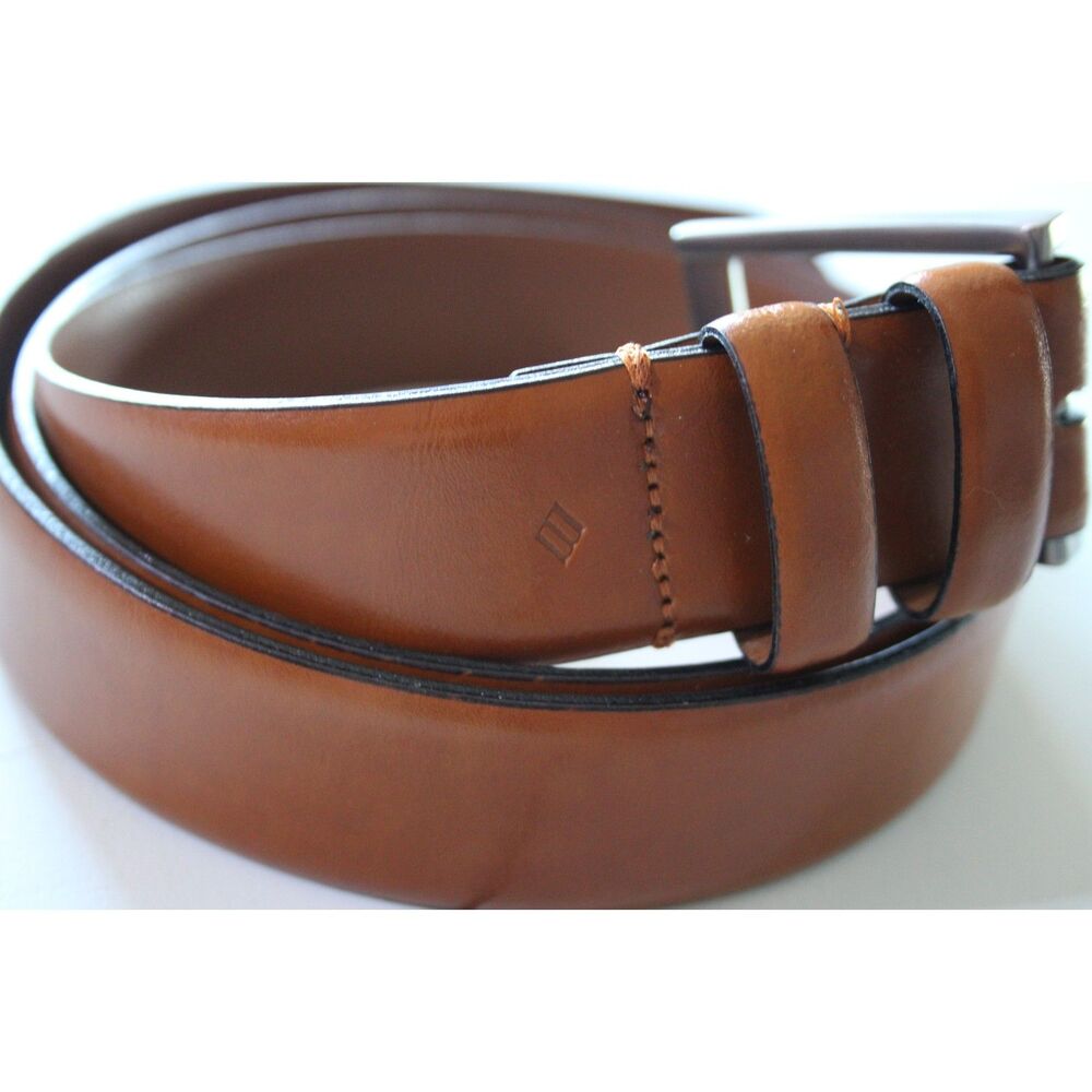 Joseph Abboud Cognac Leather Belt 46 Made In Italy Mens Dress Belt Gunmetal